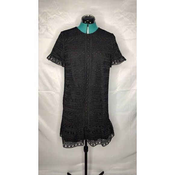 kate spade Dresses & Skirts - KATE Spade New York Womens Shift Dress Black Ruffle Mini Short Sleeve Crochet 4